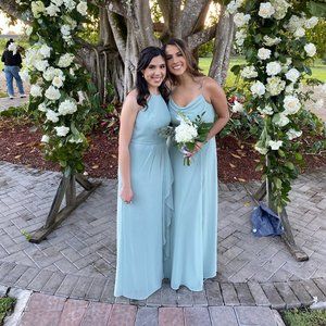 Dusty Sage Cowl Neck Tall Chiffon Bridesmaid Dress with Slit